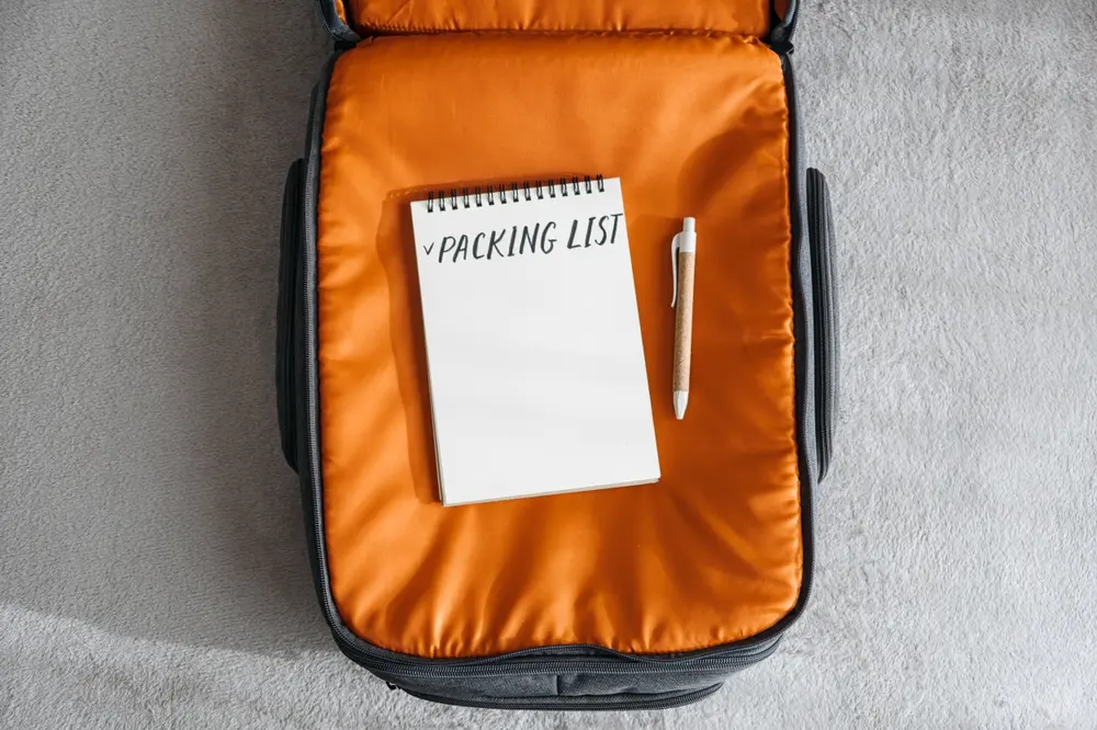 Clothing Checklist inside a luggage box.
