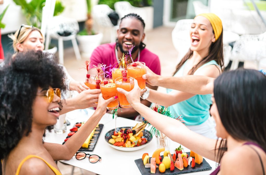 Multi-racial friends having brunch together.