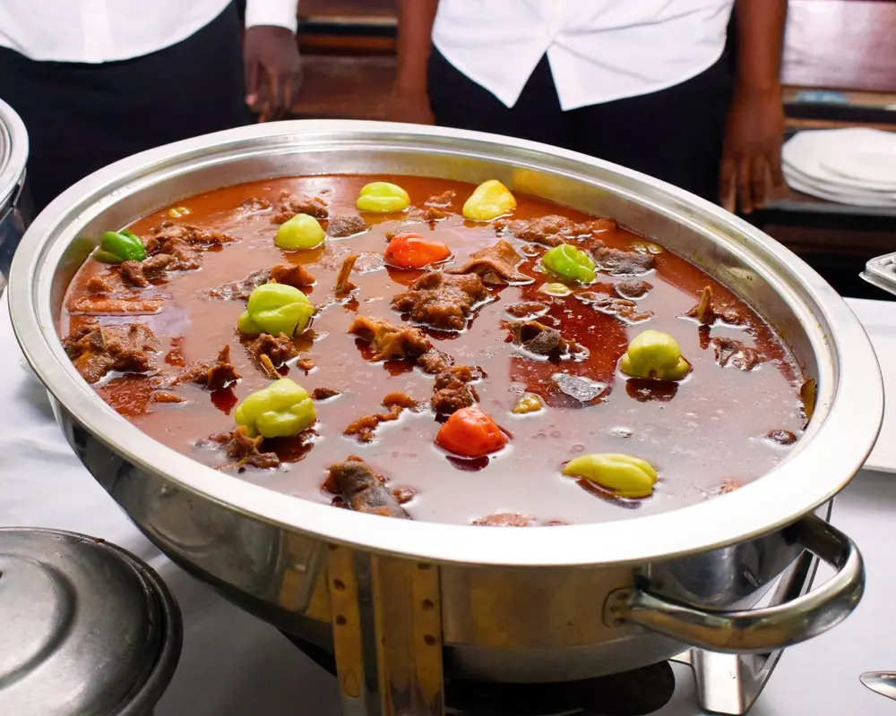 Tomato sauce with beef, a common sauce in the African diet, particularly in Benin