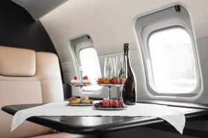 jet plane interior with leather comfortable seats