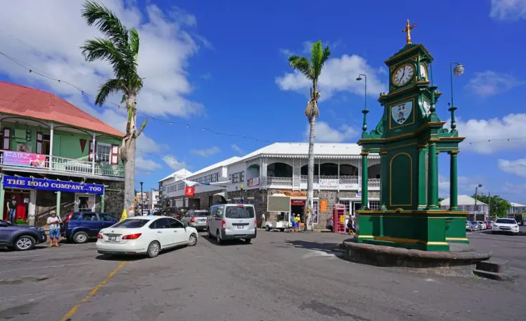 BASSETERRE, ST KITTS- 21 NOV 2017- Picadilly Circus Square in Basseterre, the largest city in the Federation of St Kitts and Nevis.